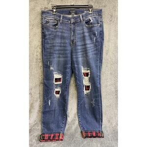 Judy Blue Red Buffalo Plaid Patch Distressed Skinny Jeans Women’s Size 16W